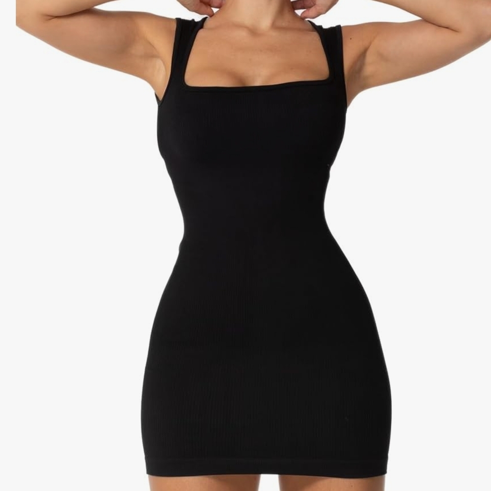 Black Seamless Shapewear Slip with Square Neckline